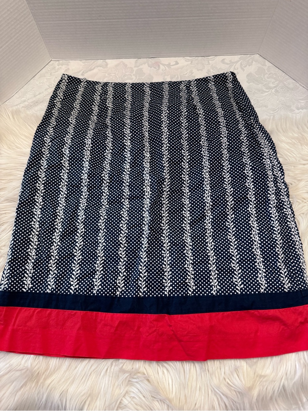 Vintage Y2K Talbots Size 10 Red White Blue Polka Dot Embroidered Skirt Patriotic
